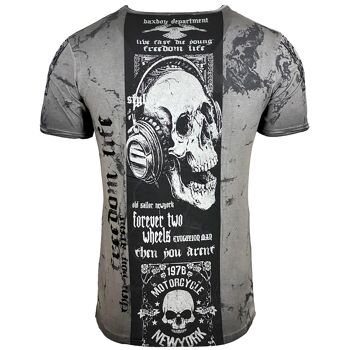 Subliminal Mode - T shirt Imprimé Tête de Mort Manches Courtes, Délavé en Coton - BX116 10