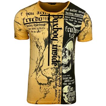 Subliminal Mode - T shirt Imprimé Tête de Mort Manches Courtes, Délavé en Coton - BX116 13