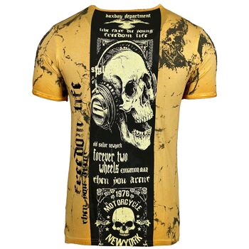 Subliminal Mode - T shirt Imprimé Tête de Mort Manches Courtes, Délavé en Coton - BX116 14