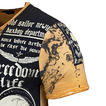 Subliminal Mode - T shirt Imprimé Tête de Mort Manches Courtes, Délavé en Coton - BX116 15