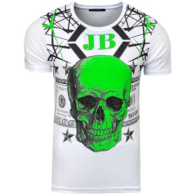 Subliminal Mode - Camiseta de manga corta con estampado de calavera y pedrería - BX2306