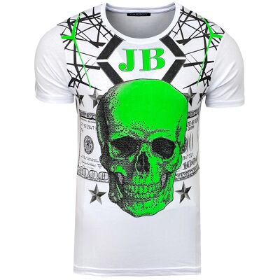 Subliminal Mode - T shirt Imprimé Tête de Mort Manches Courtes avec Strass - BX2306