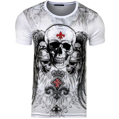 Subliminal Mode - T shirt Imprimé Tête de Mort Manches Courtes avec Strass - BX2308