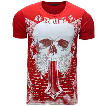 Subliminal Mode - T shirt Imprimé Tête de Mort Manches Courtes avec Strass - BX2309 4