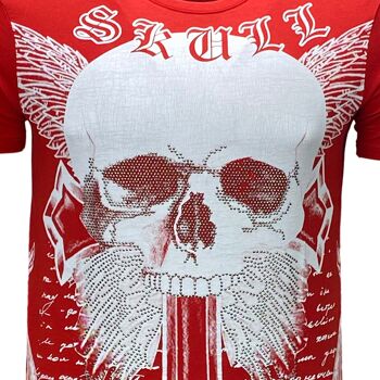 Subliminal Mode - T shirt Imprimé Tête de Mort Manches Courtes avec Strass - BX2309 5