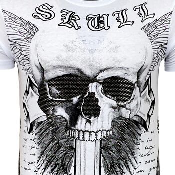 Subliminal Mode - T shirt Imprimé Tête de Mort Manches Courtes avec Strass - BX2309 8