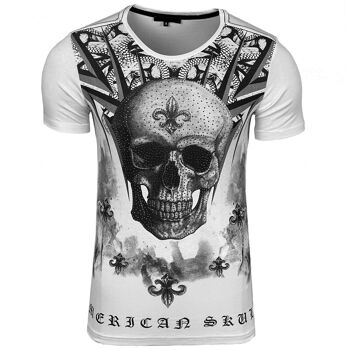 Subliminal Mode - T shirt Imprimé Tête de Mort Manches Courtes avec Strass - BX2312 7