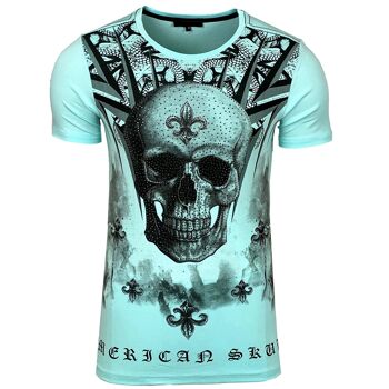 Subliminal Mode - T shirt Imprimé Tête de Mort Manches Courtes avec Strass - BX2312 10