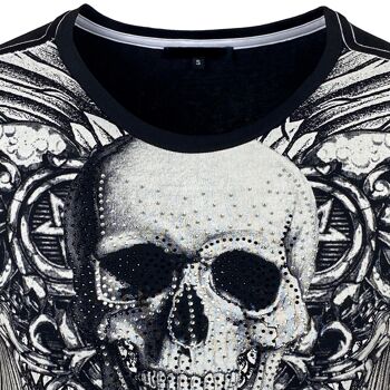 Subliminal Mode - T shirt Imprimé Tête de Mort Manches Courtes avec Strass - BX2314 2