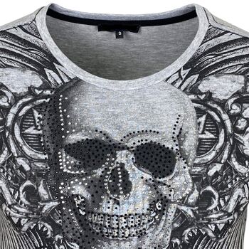Subliminal Mode - T shirt Imprimé Tête de Mort Manches Courtes avec Strass - BX2314 5