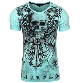 Subliminal Mode - T shirt Imprimé Tête de Mort Manches Courtes avec Strass - BX2314 7