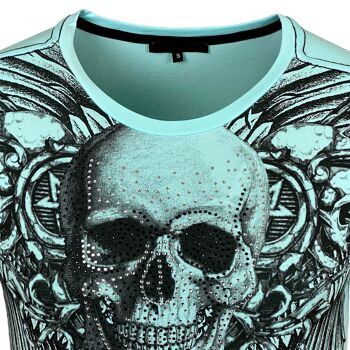 Subliminal Mode - T shirt Imprimé Tête de Mort Manches Courtes avec Strass - BX2314 8