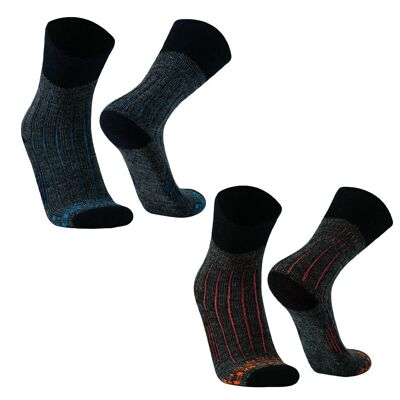Alpaloca | 2 paires de chaussettes de randonnée ALPAKA MERINO, rembourrées, anti-ampoules, chaussettes de trekking pour la randonnée - chaussettes outdoor chaussettes de sport trekking pour homme, femme - orange/bleu