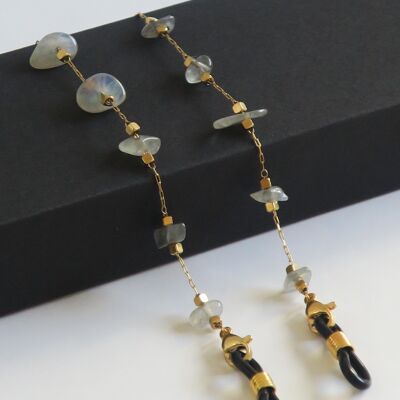 Golden glasses chain with Labradorite stones, MUSE model