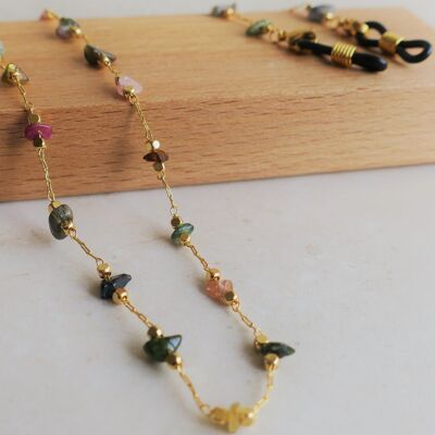 Golden glasses chain with Tourmaline stones, CELESTE model