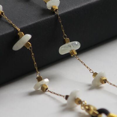 Golden glasses chain with white Agathe stones, GALA model