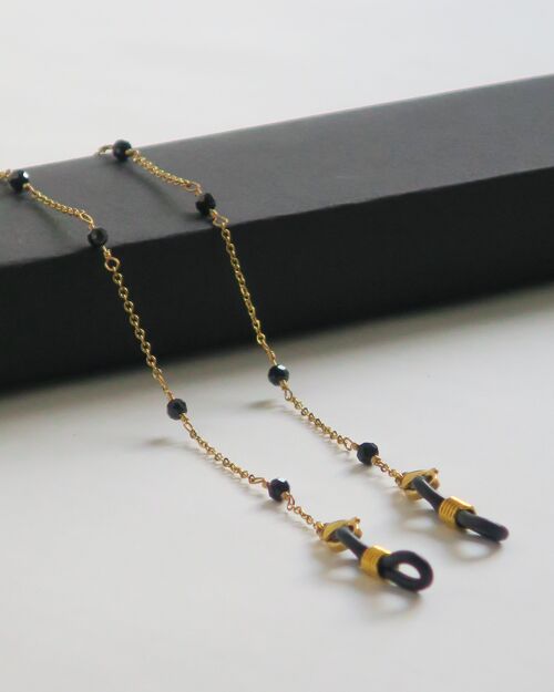 Chaine de lunettes dorée à pierres rondes noires, modèle NYX