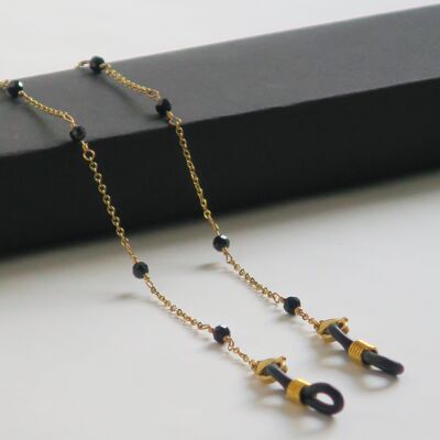 Golden glasses chain with black round stones, NYX model