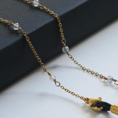 Golden glasses chain with white round stones, ELIA model