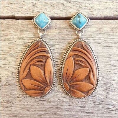 Vintage Turquoise Earrings Fashion Brown Sun Flower Earrings Jewelry