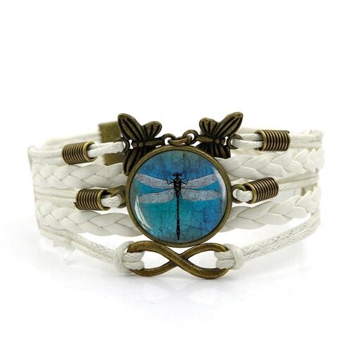 Vintage Amber Blue Dragonfly Time Gemstone Bracelet Vintage Infinity Symbol Leather Woven Bracelet