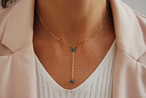 Turquoise necklace, sterling silver necklace, long layered necklace.