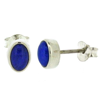 Petites boucles d'oreilles ovales en lapis-lazuli avec boîte de présentation