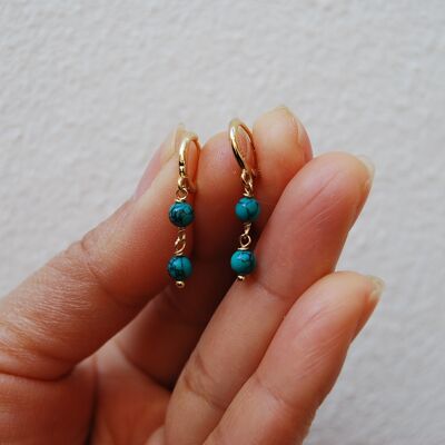 Turquoise earrings, sterling silver 925 earrings, gemstone earrings, dainty silver hoops.