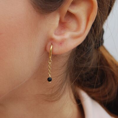 Silver 925 earrings, gemstone earrings, onyx earrings, sterling silver earrings, dainty long earrings.