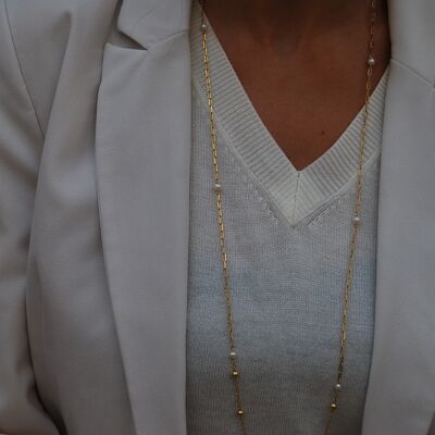 Collana lunga in argento sterling con perle e palline,collana in argento 925