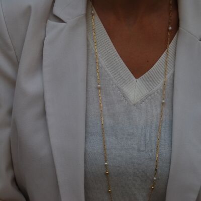 Lange Halskette aus Sterlingsilber mit Perlen und Kugeln, Halskette aus 925er Silber