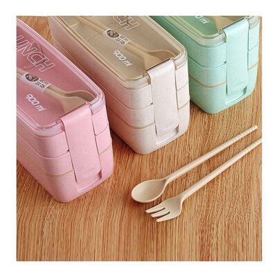 Wheat straw three-layer student lunch box outdoor picnic lunch box bento degradable lunch box