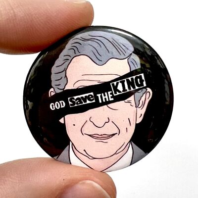 God Save King Charles Punk Inspired Button Pin Badge