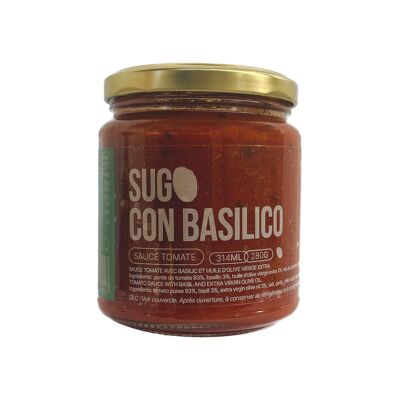 Salsa de tomate - Sugo con basilico - Salsa de tomate con albahaca y aceite de oliva virgen extra (280g)