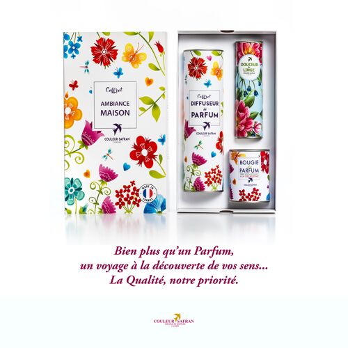 Coffret Cadeau d Ambiance Chic  / Diffuseur de parfum + Douceur Linge + Bougie Végétale