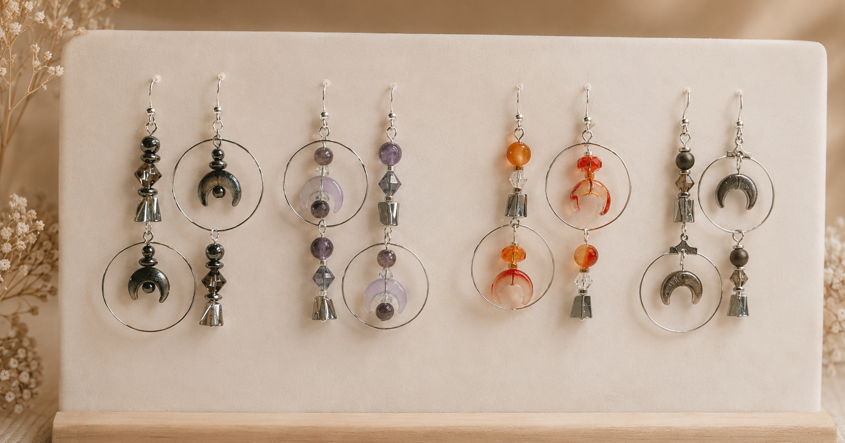Example LOT of earrings in glass / minerals and steel