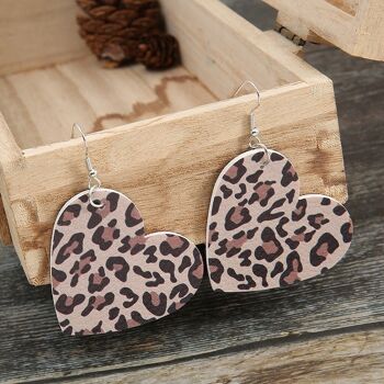 Boucles d'oreilles pendantes coeur imprimé léopard 5
