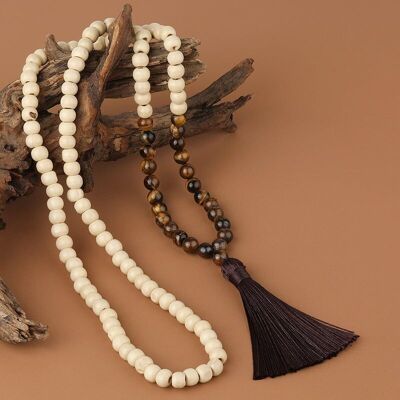 Wooden Beads Tassel Long Necklace