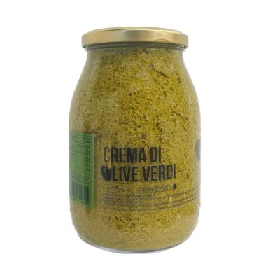 Vegetable cream with olive oil - Spreadable with olive oil - Crema di olive verdi - Green olive cream under olive oil (990g)