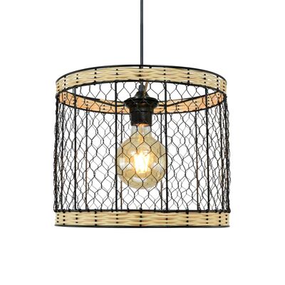 Cylindrical suspension in rattan and metal Suraya