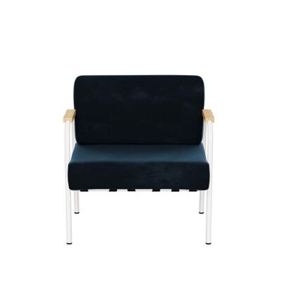 Fauteuil Barnabé – uni Velours Bleu Nuit - Pieds Blancs