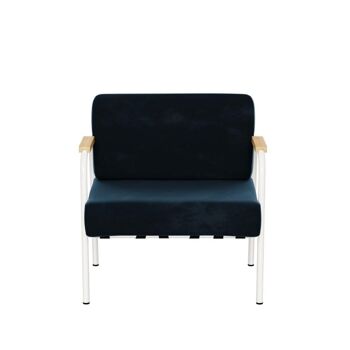 Fauteuil Barnabé – uni Velours Bleu Nuit - Pieds Blancs