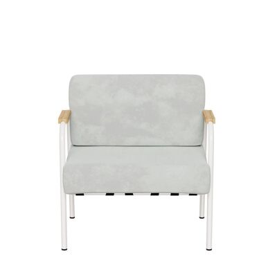 Fauteuil Barnabé – uni Velours Gris Perle Pieds Blancs