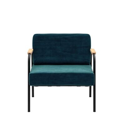 Fauteuil Barnabé - uni Velours Bleu Canard Pieds Noirs