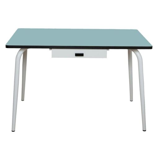 Table Véra avec Tiroir – uni Bleu Jade Pieds Blancs