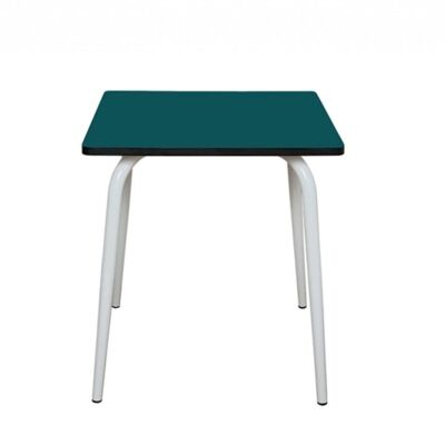 Table Retro Véra - uni Bleu Canard Pieds Blancs - 70x70