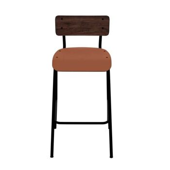 NEW - Chaise de bar Suzie 65cm – Bicolore Dossier Stratifié Bois Foncé & Assise Paprika - Pieds Noirs