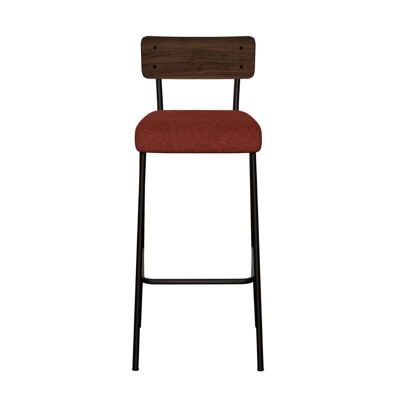 NEW - Chaise de bar Suzie 65cm – Bicolore Dossier Stratifié bois foncé & Assise en Feutrine Bordeaux - Pieds Noirs