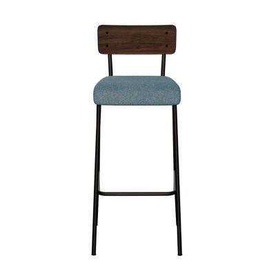 NEW - Chaise de bar Suzie 65cm – bicolore stratifié bois foncé & Feutrine Bleu Minéral - Pieds Noirs