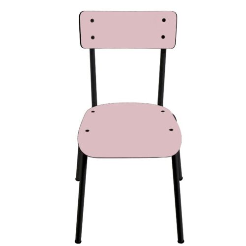 Chaise d’écolier Adulte Suzie – Dossier & Assise uni Rose Poudré - Pieds Noirs